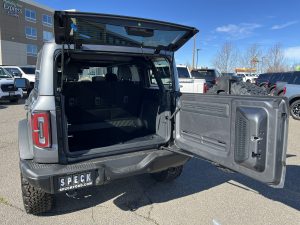 Exterior image of a 2025 Ford Bronco with the back gate open to show off cargo space