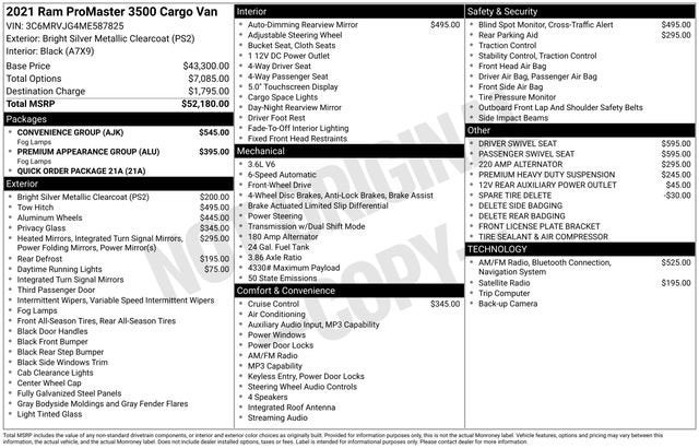 2021 RAM ProMaster Cargo Van 3500 High Roof 159" WB EXT
