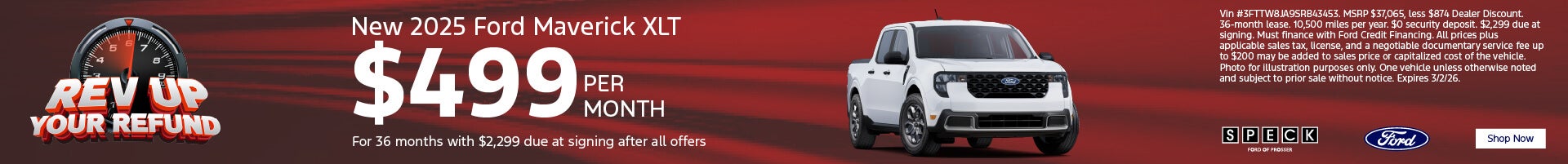 $499 per month lease on a new 2025 ford maverick