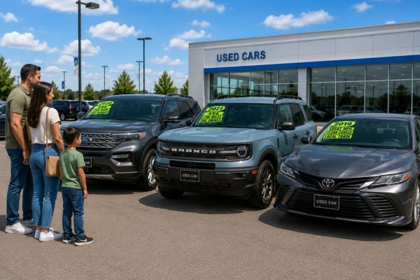 family looking at used SUVs